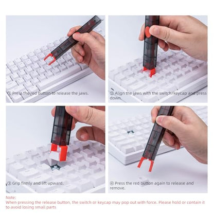 GATERON Twins 2-in-1 Switch and Keycap Puller,Manganese Steel Jaws Hot Swap Tool for Mechanical Keyboards,Ergonomic DIY Removal Kit with Cleaning Brush (Black-Red Color Scheme)