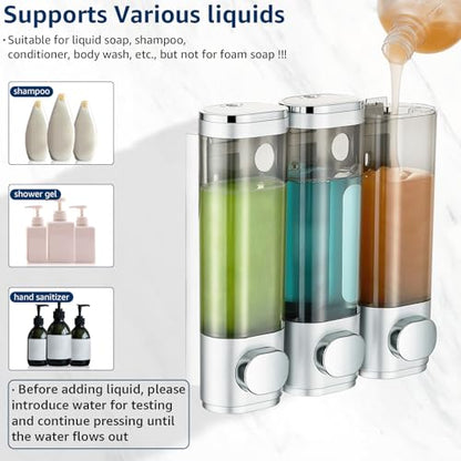Shampoo and Conditioner Dispenser 3 Chamber No Drill,Shower Soap Pump Dispenser Wall Mounted,Body Wash Dispenser,Shower Gel Shampoo Holder for Bathroom Accessories, (Silver 3) - color: Silver 3