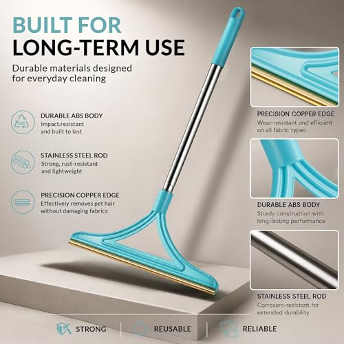 3 Pack Set Pet Hair Removal Tool – Reusable Carpet Rake Set with Long Handle, Dual-Sided Scraper & Detail Tool for Carpet, Furniture, Car & Embedded Dog & Cat Hair - color: Blue