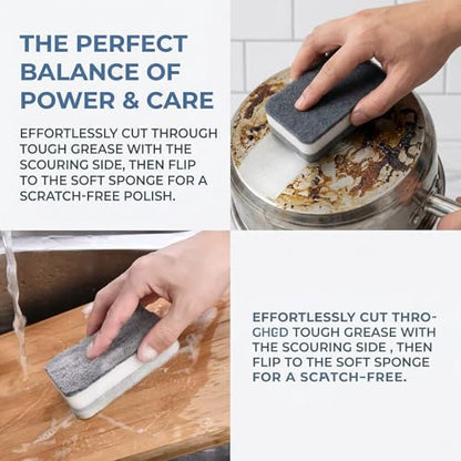 12 Pack Dual-Sided Cleaning Sponges -Three Layer Thickness Duty Sponge Scrubber for Dishes, Kitchen, Bathroom & Household Cleaning