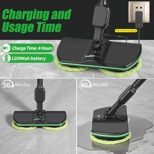 Battery Cordless Electric Mop,13-Inch Max Cleaning Pad Electric Spin Mop, Laminate Floor Cleaner for Mopping, Automatic Spin Mops for Hardwood, Tile-No Water Tank - size: 51-inch handle