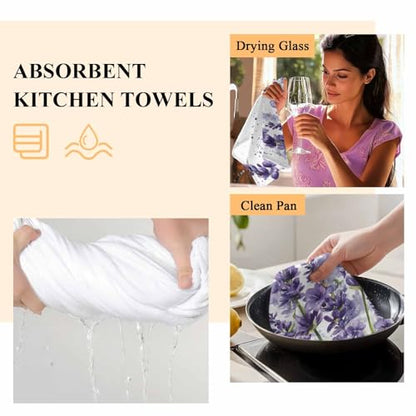 Lavender Dragonfly Flower Kitchen Dish Towels Set of 2, Soft Lightweight Microfiber Absorbent Hand Towel Purple Plant Tea Towel for Kitchen Bathroom 18x28in - size: 2PCS-18x28in(45x75cm)