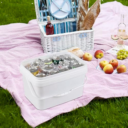 4 Pack 2.6 Gallon Small Buckets with Handle, Rectangular Food Grade Pail with Lid, White