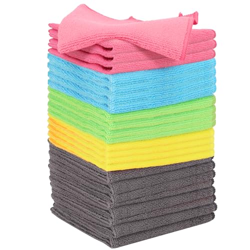 Microfiber Cleaning Cloth: 24 Pack Cleaning Towels with 5 Color Assorted - 12"x12" All-Purpose Microfiber Clothes for Home/Kitchen/Car/Window/Glass - color: 24 Pack - Colorful