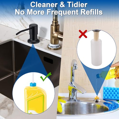 Husfunov Soap Dispenser for Kitchen Sink, Built in Sink Soap Dispenser (Matte Black), Countertop Dish Soap Dispenser Stainless Steel Pump with 47" Extension Tube kit, No Need to Frequent Refills - color: Matte Black