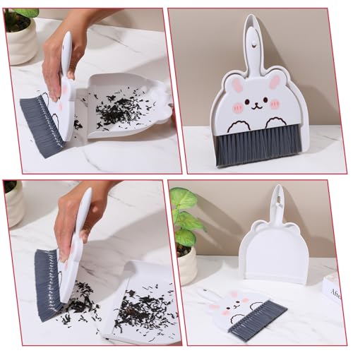 Upgrade Small White Broom and Dustpan Set, Hand Dustpan and Brush Set, Cute White Mini Broom and Dust pan Sets, Little Dust Pan for Home Use Tabletop Debris Cleaning Pet Guinea Pig Cages - color: Gray