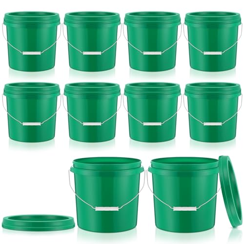 Tioncy 10 Pcs 2 Gallon Plastic Bucket with Lid Heavy Duty 2 Gallon Bucket Pail with Lid Handle for Storage Container Home Household Cleaning (Green) - color: Green