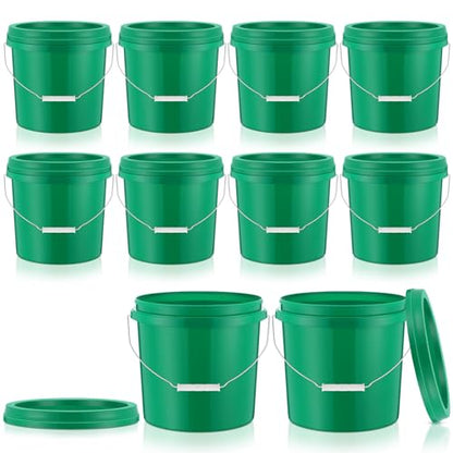 Tioncy 10 Pcs 2 Gallon Plastic Bucket with Lid Heavy Duty 2 Gallon Bucket Pail with Lid Handle for Storage Container Home Household Cleaning (Green) - color: Green