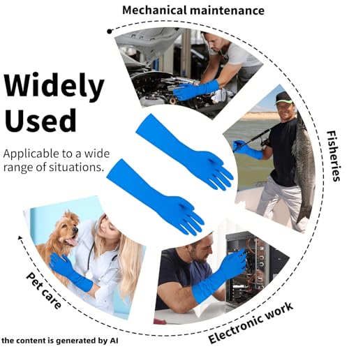Long Sleeves Durable Disposable Nitrile White Gloves 15inches,Household Cleaning Dishwashing Waterproof 30PCS - color: Blue, size: Large