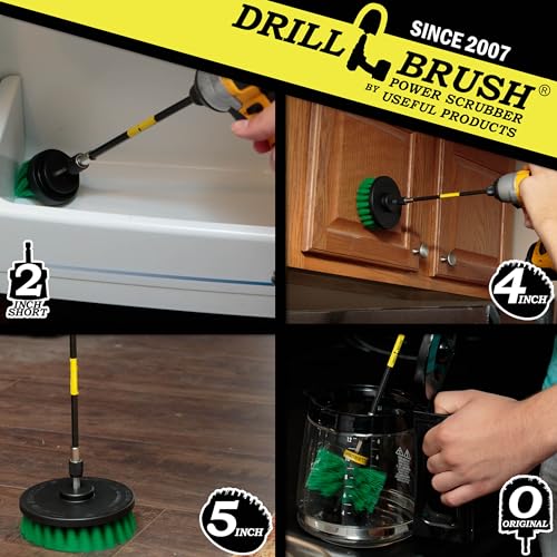 Kitchen Cleaning Supplies - Drill Brush Set with Extension - Counter Scrubbing Brushes, Stove Cleaning Tools - Oven Spot Cleaning Tool - Home Sink Scrubbing Brush Set - Cast Iron Pot Cleaning Brushes - color: Green