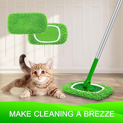 Reusable Microfiber Mop Pads Compatible with Swiffer Sweeper- 4 Pack Dry Sweeping Cloths & Wet Mopping Cloths - Chenille Washable Wet Pads Refill for Mopping Floors (Mop is not Included) - color: 4 Pack (Green)
