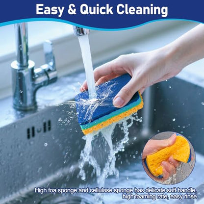 6Pcs Cleaning Sponges, Non-Scratch Scrub Dish Sponge Safe on Non-Stick Cookware, Dual Sided Cleaning Sponges for Kitchen, Household, Bathroom(Square,Blue) - color: Square,blue