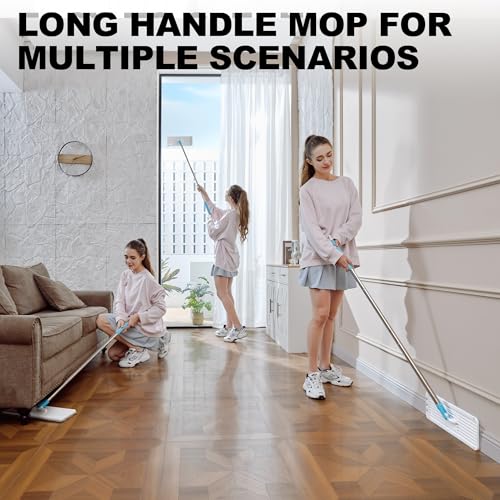 Mop and Bucket Set, 60" Long Handle Mops for Floor Cleaning, Squeeze Flat Mop and Bucket System, Dry & Wet Wall Mop Cleaner for Household Cleaning with 4 Microfiber Mops, Turquoise-Cyan - size: Mop System (Cyan) - 60" Handle - 4 Total Pads