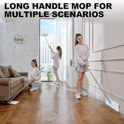 Mop and Bucket Set, 60" Long Handle Mops for Floor Cleaning, Squeeze Flat Mop and Bucket System, Dry & Wet Wall Mop Cleaner for Household Cleaning with 4 Microfiber Mops, Turquoise-Cyan - size: Mop System (Cyan) - 60" Handle - 4 Total Pads