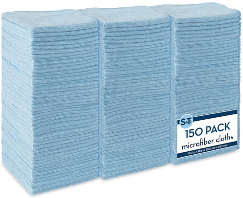 S&T INC. 750 Pack Microfiber Cleaning Cloth, Bulk Towels for Home, Reusable Microfiber Towels for Cars, Cleaning Rags, Light Blue, 11.5 Inches x 11.5 Inches, 150 Count - size: 750 Pack