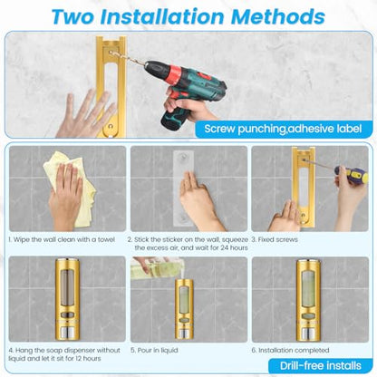 Foam Hand Soap Dispenser, 400ml Bathroom Shower Dispenser Gel Container Shower Pump Dispenser and Organizer for Bathroom Kitchen Hotel, Refillable Liquid Lotion Soap Dispenser Wall Mounted - color: Gold