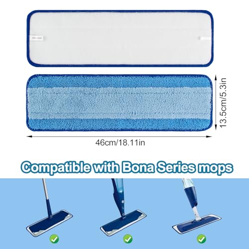 Mop Replacement Pads for Bona, Microfiber Cleaning Pad for Bona, 3 Pack 18 Inch Mop Cleaning Pads for Bona Hardwood & Hard Surface Floors, Reusable & Washable & Microfiber Mop Pads for Bona Mop