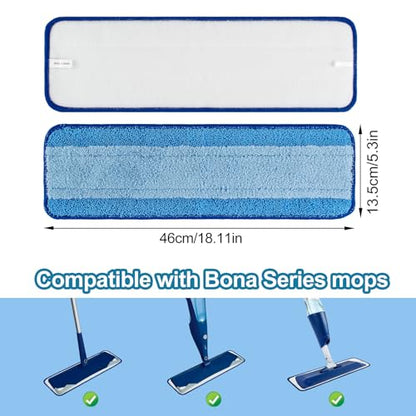 Mop Replacement Pads for Bona, Microfiber Cleaning Pad for Bona, 3 Pack 18 Inch Mop Cleaning Pads for Bona Hardwood & Hard Surface Floors, Reusable & Washable & Microfiber Mop Pads for Bona Mop
