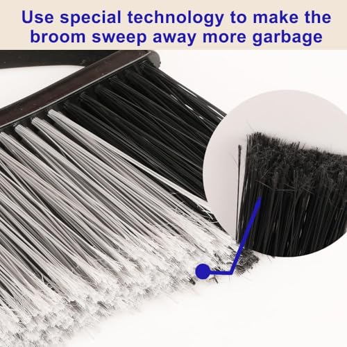 Outdoor Heavy Duty Broom, 15.7'' Wide with Long Handle, Angle Broom with Stiff Bristles for Sweeping Patio, Garden, Garage, Yard - color: Red and Black