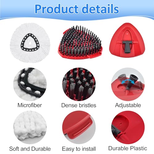 Mop Heads Replacements for Ocedar, Mop Replace Head for O Cedar EasyWring 1-Tank Spin Mop, 6 Mop Heads Include 3 Microfiber Mop Refills, 2 Upgrade Scrubber Mop Head, 1 Mop Base for O-Cedar Mop - size: for ocedar easywring 1-tank