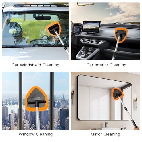 Qydipclin 10pcs Windshield Cleaner Tool, Car Window Cleaning Wash Kit with 4 Reusable Microfiber Pads 1 Spray Bottle and Extendable Handle Auto Glass Wiper Kit, Orange - color: Orange