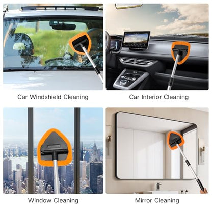 Qydipclin 10pcs Windshield Cleaner Tool, Car Window Cleaning Wash Kit with 4 Reusable Microfiber Pads 1 Spray Bottle and Extendable Handle Auto Glass Wiper Kit, Orange - color: Orange