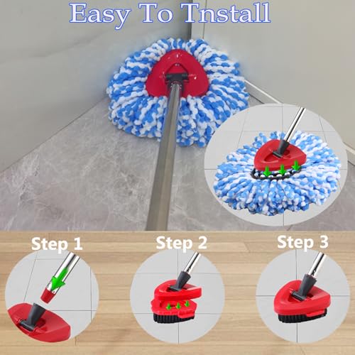 Mop Heads Replacement Handle for Ocedar RinseClean 2-Tank System, 2 Microfiber Mop Refills, 1 Mop Handle (30-58in Adjustable 4-Section Pole), 2 Scrub Brush, 1 Spin Base for O Cedar RinseClean