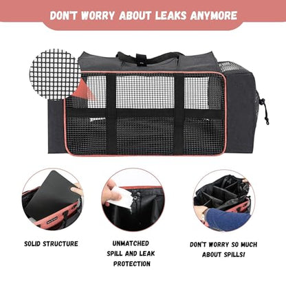 Wearable Cleaning Caddy – Portable Detailing Organizer with Spill-Proof Liner, Straps & Handles – Large Tote for Cleaning Pros, Auto Detailers, and Housekeepers – Red/Gray