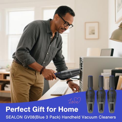 SEALON GV08 (Blue 3 Pack) Handheld Vacuum Cleaner - 10,000 Pa Suction Power for Curtains, Carpets, Sofas & Pet Hair - color: Gv08-blue-3