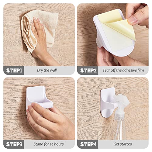 Taiyin 4 Pcs Wall Mount Spray Bottle Hooks Holder Spray Bottle Hanger Adhesive Hook to Create Storage Space Rack Organizer Hanger for Cabinet Kitchen Variety Surfaces (White) - color: White