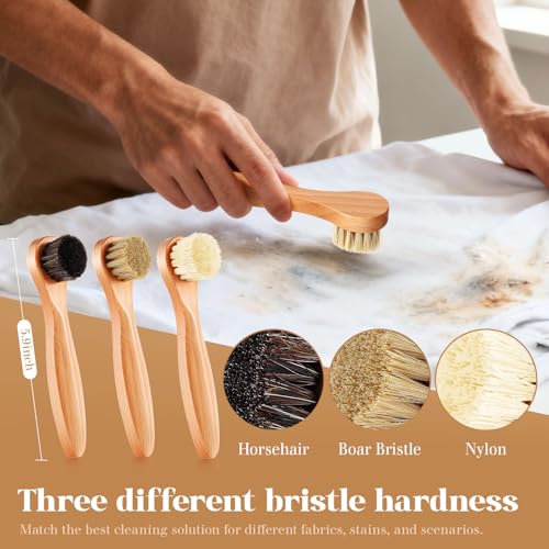 3 Pcs Wooden Laundry Stain Brush Stain Remover Dauber Brushes with Round Head Boar Bristle Small Stain Brush for Clothes for Scrubbing Stains from Furniture Fabric Leather(Style A) - style: Style A