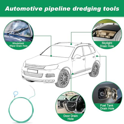 Auto Sunroof Drain Cleaning Tool,197Inch Long Pipe Cleaner for Car,Flexible Tube Cleaning Brush with 2Pcs 7.9inch Cleaning Brush Skinny Pipe Drain Dredge Cleaning Tool for Car Sunroof Wiper Drain Hole - size: 500cm