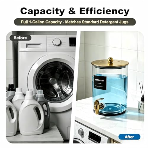 Glass Laundry Detergent Dispenser,1 Gallon Large Liquid Soap 2 Pack(Gold) | Complete borosilicate jars set with leakproof spigots, protective silicone mats, minimalist labels, and dosing cups - color: Gold