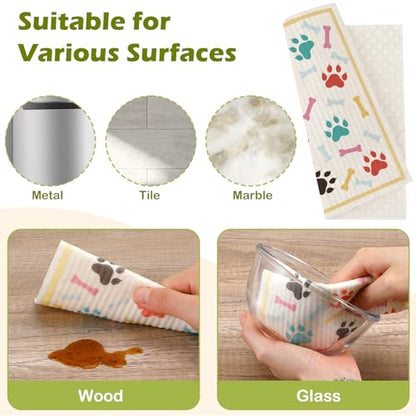 6 Packs Swedish Paper Cloths for Kitchen, Reusable Paper Towels Washable Dish Rags, Highly Absorbent Kitchen Towels Quick Drying Swedish Sponge Cleaning Dish Cloths(Dogs Feet) - color: Dogs Feet