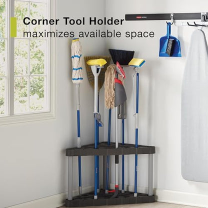 Rubbermaid Plastic Garage Corner Tool Tower Rack, Easy to Assemble, Organizes up to 30 Long-Handled Tools/Rakes/ Brooms/Shovles for Home/House/Outdoor/Sheds - style: Corner Tower