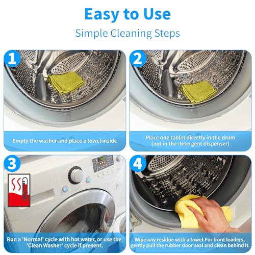 Washing Machine Cleaner Tablets - 24 Pack for Year-Round Deep Clean of Washer Machine, Suitable for HE, Top Load & Front Load Washer Cleaner, Grime & Build-Up, Septic Safe,Eco-Friendly