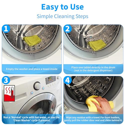 Washing Machine Cleaner Tablets - 24 Pack for Year-Round Deep Clean of Washer Machine, Suitable for HE, Top Load & Front Load Washer Cleaner, Grime & Build-Up, Septic Safe,Eco-Friendly