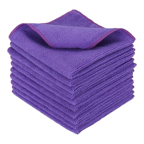 uxcell 10 Pcs Microfiber Cleaning Cloth, Kitchen Towels Reusable Microfiber Towels Highly Absorbent for Household Cleaning Supplies, Kitchen, Bathroom, Purple(Square), 11.8" X11.8 - color: Purple