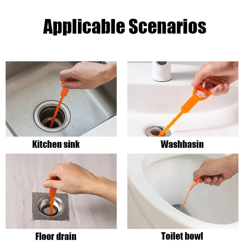 8 Pack 25 Inch Drain Snake Clog Remover Tool,Hair Cleaner for Shower, Kitchen Sink, Bathtub and Bathroom, Flexible Plastic Drain Auger Cleaning Tool
