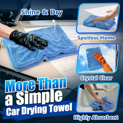 Airlab Car Drying Towel Microfiber Towels for Cars 1200 GSM Wash Auto Detailing Supplies Twist Pile Cleaning Cloth Absorbent Quick Dry Soft Loop Dry Flash Towel, 24 x 16 Inch,Pack of 1, Blue - color: 24 X 16 Inch, Pack of 1, Light Blue, 1200 Gsm