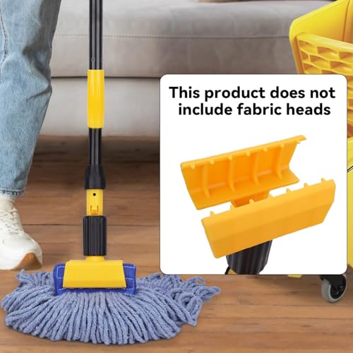 Mop Handle Commercial Heavy Duty - 57 Inch Industrial Metal Mop Stick with Jaw Clamp Replacement for Floor Cleaning - Professional Gripper Mops Head Replacement Holder - color: Black&Yellow 2
