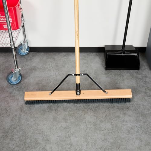 Restaurantware-BROOM HEAD ONLY: Clean Tek Professional 30-Inch Broom Head, 1 Heavy-Duty Push Cleaning Tool - Handle And Brace Sold Separately, Medium Plastic Bristles, Wooden, Commercial Use - size: 30", style: Wood, with Medium Flagged Bristles