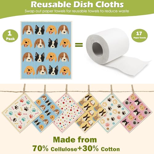 6 Packs Swedish Paper Cloths for Kitchen, Reusable Paper Towels Washable Dish Rags, Highly Absorbent Kitchen Towels Quick Drying Swedish Sponge Cleaning Dish Cloths(Dogs Feet) - color: Dogs Feet