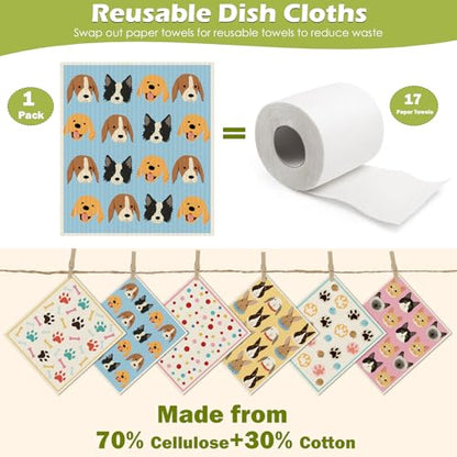 6 Packs Swedish Paper Cloths for Kitchen, Reusable Paper Towels Washable Dish Rags, Highly Absorbent Kitchen Towels Quick Drying Swedish Sponge Cleaning Dish Cloths(Dogs Feet) - color: Dogs Feet