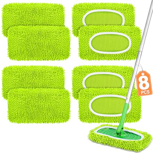 8 Pack Reusable Mop Pads Compatible with Swiffer Sweeper, Dry Sweeping Cloths & Wet Mopping Cloths - Microfiber Mop Pads for Hardwood Floors, Floor Cleaning, Wood Floors (Fluorescent Green) - color: Fluorescent Green-8 Pack