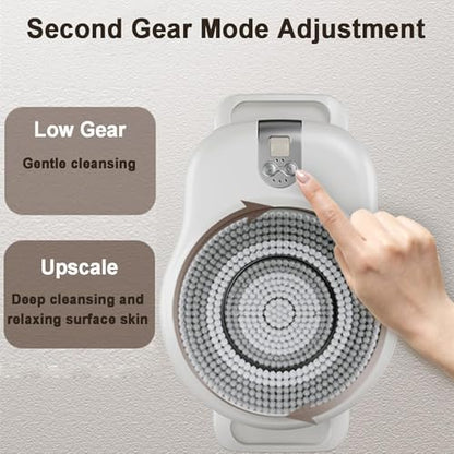 Wall Mounted Electric Back Scrubber, Electric Back Exfoliating Bath Wash Pad with 18CM Large Brush Head, 360° Automatic Rota-Tion, 2-Speed Adjustment, for Shower & Deep Cleansing