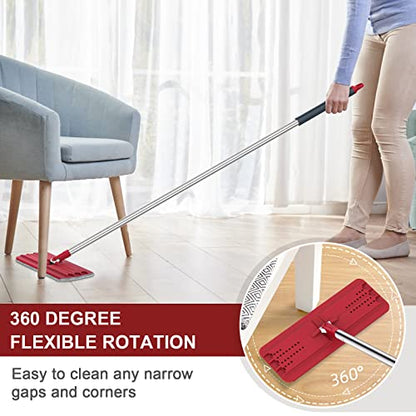 BOSHENG Hands-Free Mop and Bucket Set with 3 Washable Pads, Wet/Dry Floor Cleaning System, Red/Black - size: Mop and Buckets Set with 3 Pads Red