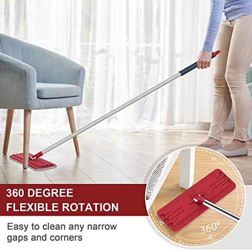 BOSHENG Hands-Free Mop and Bucket Set with 3 Washable Pads, Wet/Dry Floor Cleaning System, Red/Black - size: Mop and Buckets Set with 3 Pads Red