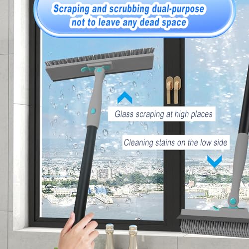 Grout Brush with Long Handle V Shape Floor Scrub Brush Stiff Bristle Grout Scrubber for Cleaning Bathroom Garage Kitchen Wall Tub Tile (1, Grey) - color: Gray