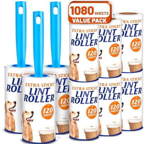 Pet Hair Lint Roller Pack for Home Car Office, 1080 Sheets | 3 Handles and 9 Rolls Total, Sticky Roller for Couch, Carpet, Furniture and Black Clothes - size: 3 Handles + 6 Refills + 1080 Sheets